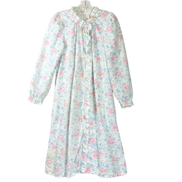 VTG Miss Elaine Womens Nightgown Size XS Floral Snap Front Long Sleeve Pockets - Picture 6 of 13